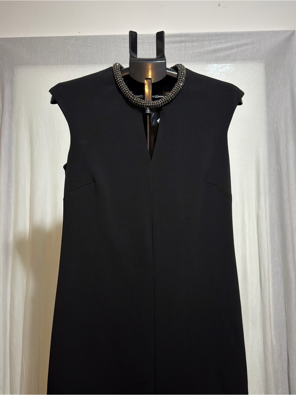 Laundry By Shelli Segal Black Sleeveless Mini Dress with Beaded Necklace Detail